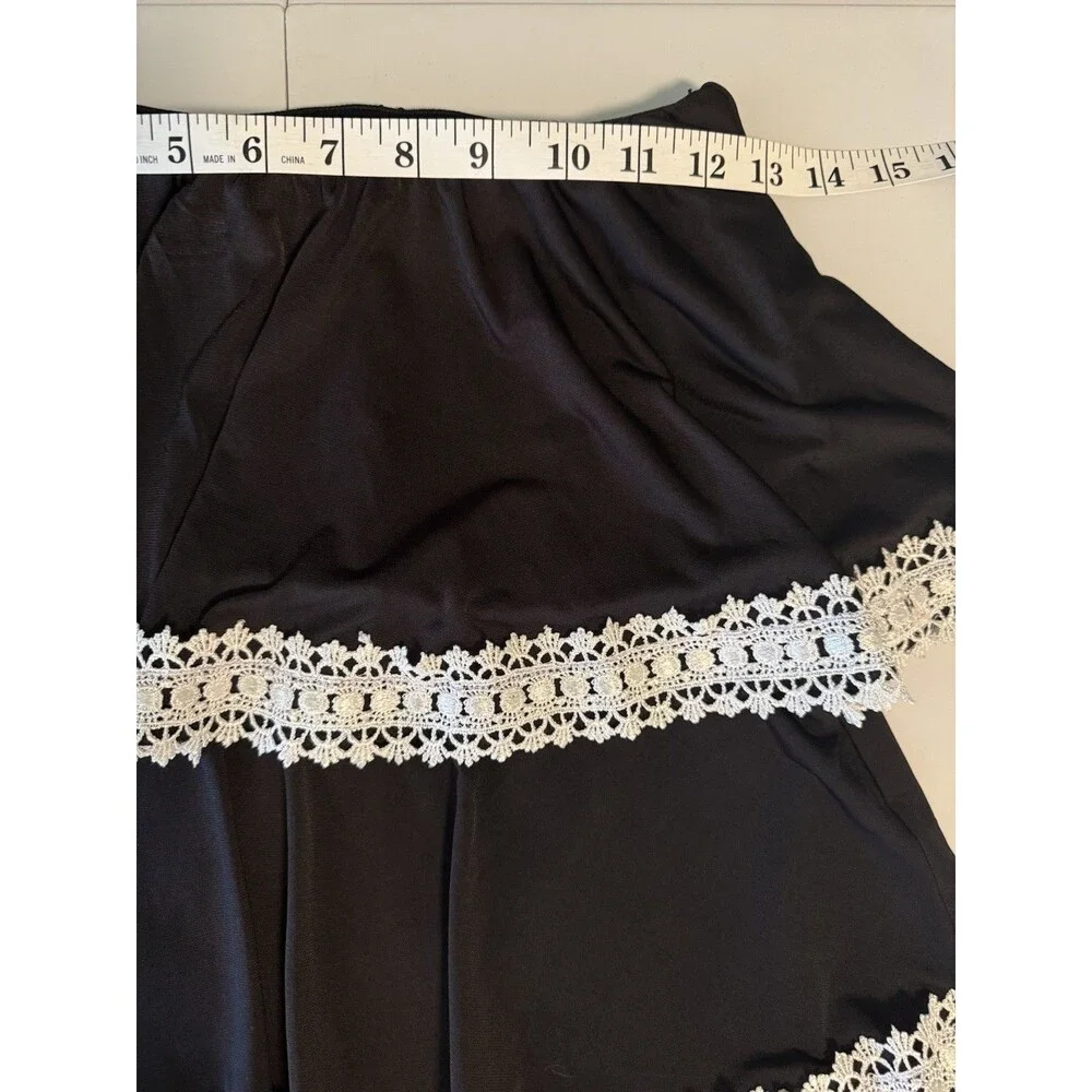 Judith March Tiered Skirt Medium Black White Crochet Lace Boho Hippie